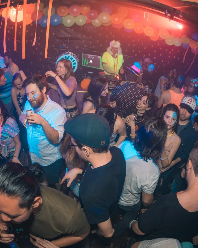 Nonsense: GLOW Indie Dance Party - February 2018! We danced! We glowed! We got ridiculous! Nonsense is the 3rd Friday of every month at The Basement. Kimber is the DJ. Photo by Oh Snap.