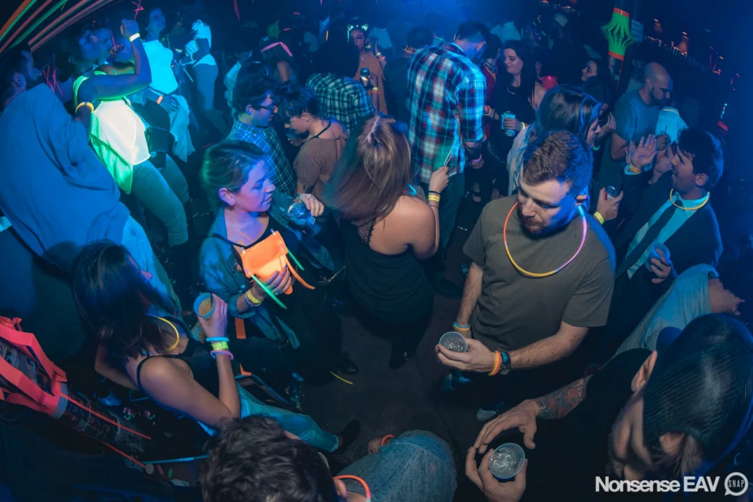 Nonsense: GLOW Indie Dance Party - February 2018! We danced! We glowed! We got ridiculous! Nonsense is the 3rd Friday of every month at The Basement. Kimber is the DJ. Photo by Oh Snap.