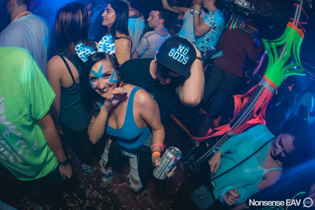 Nonsense: GLOW Indie Dance Party - February 2018! We danced! We glowed! We got ridiculous! Nonsense is the 3rd Friday of every month at The Basement. Kimber is the DJ. Photo by Oh Snap.