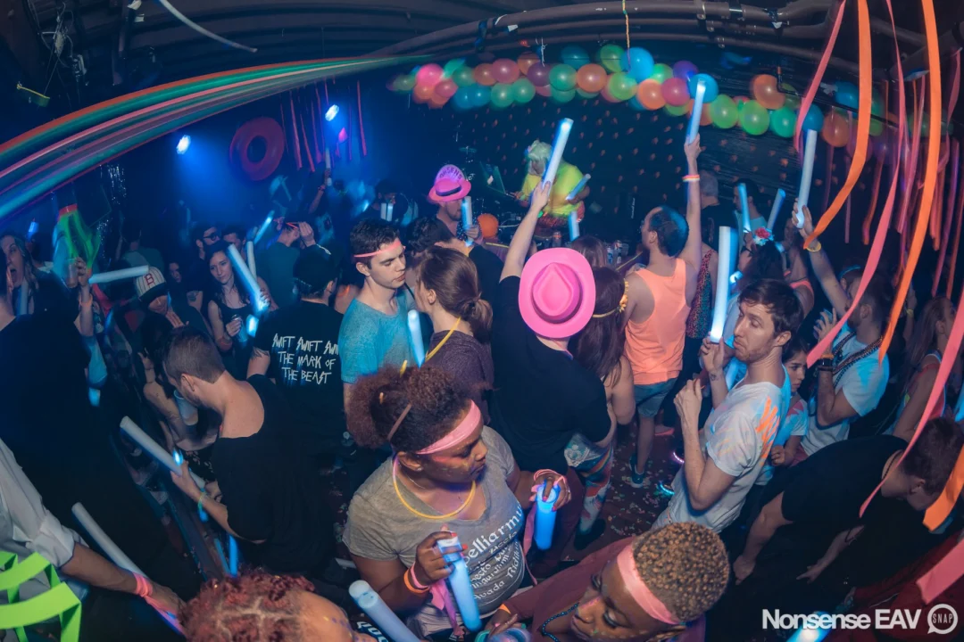 Nonsense: GLOW Indie Dance Party - February 2018! We danced! We glowed! We got ridiculous! Nonsense is the 3rd Friday of every month at The Basement. Kimber is the DJ. Photo by Oh Snap.