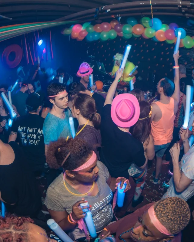Nonsense: GLOW Indie Dance Party - February 2018! We danced! We glowed! We got ridiculous! Nonsense is the 3rd Friday of every month at The Basement. Kimber is the DJ. Photo by Oh Snap.