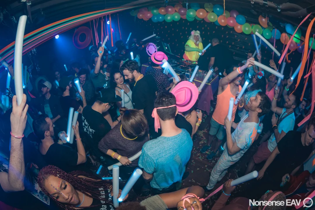 Nonsense: GLOW Indie Dance Party - February 2018! We danced! We glowed! We got ridiculous! Nonsense is the 3rd Friday of every month at The Basement. Kimber is the DJ. Photo by Oh Snap.