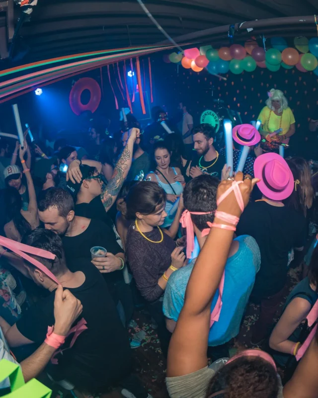 Nonsense: GLOW Indie Dance Party - February 2018! We danced! We glowed! We got ridiculous! Nonsense is the 3rd Friday of every month at The Basement. Kimber is the DJ. Photo by Oh Snap.