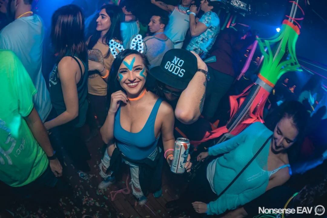 Nonsense: GLOW Indie Dance Party - February 2018! We danced! We glowed! We got ridiculous! Nonsense is the 3rd Friday of every month at The Basement. Kimber is the DJ. Photo by Oh Snap.