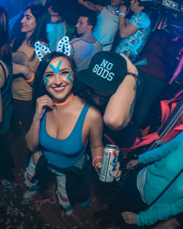 Nonsense: GLOW Indie Dance Party - February 2018! We danced! We glowed! We got ridiculous! Nonsense is the 3rd Friday of every month at The Basement. Kimber is the DJ. Photo by Oh Snap.