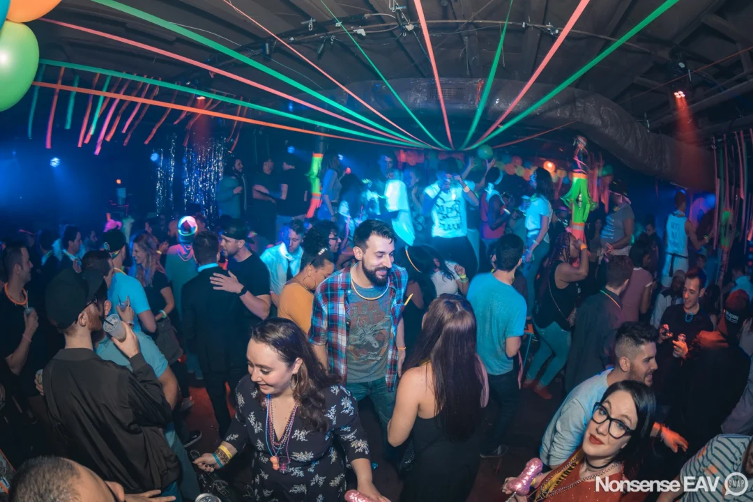 Nonsense: GLOW Indie Dance Party - February 2018! We danced! We glowed! We got ridiculous! Nonsense is the 3rd Friday of every month at The Basement. Kimber is the DJ. Photo by Oh Snap.
