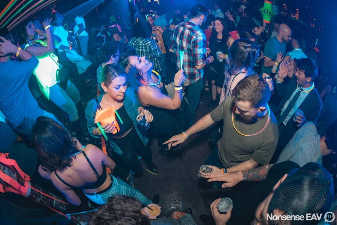 Nonsense: GLOW Indie Dance Party - February 2018! We danced! We glowed! We got ridiculous! Nonsense is the 3rd Friday of every month at The Basement. Kimber is the DJ. Photo by Oh Snap.