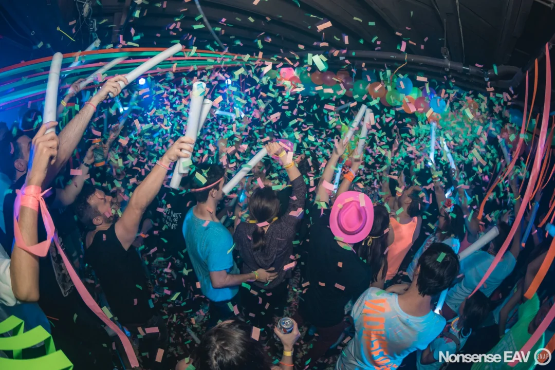 Nonsense: GLOW Indie Dance Party - February 2018! We danced! We glowed! We got ridiculous! Nonsense is the 3rd Friday of every month at The Basement. Kimber is the DJ. Photo by Oh Snap.