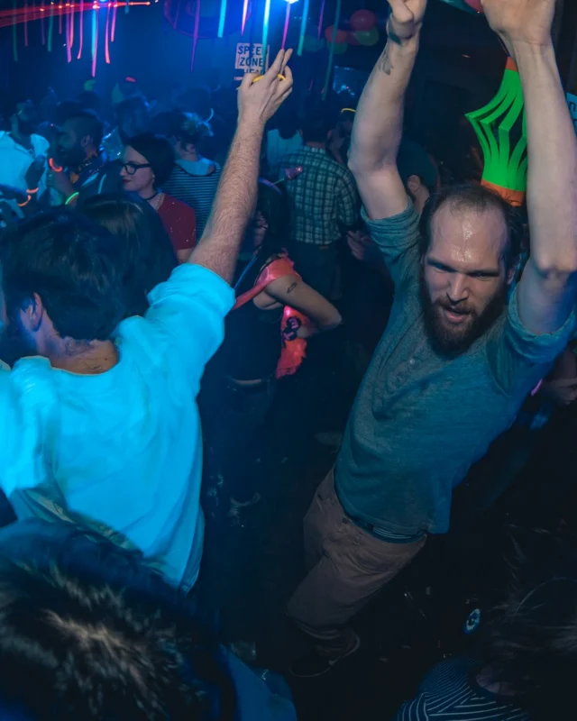 Nonsense: GLOW Indie Dance Party - February 2018! We danced! We glowed! We got ridiculous! Nonsense is the 3rd Friday of every month at The Basement. Kimber is the DJ. Photo by Oh Snap.