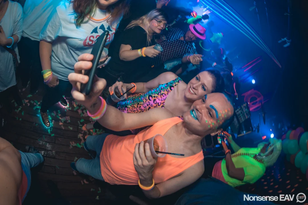 Nonsense: GLOW Indie Dance Party - February 2018! We danced! We glowed! We got ridiculous! Nonsense is the 3rd Friday of every month at The Basement. Kimber is the DJ. Photo by Oh Snap.