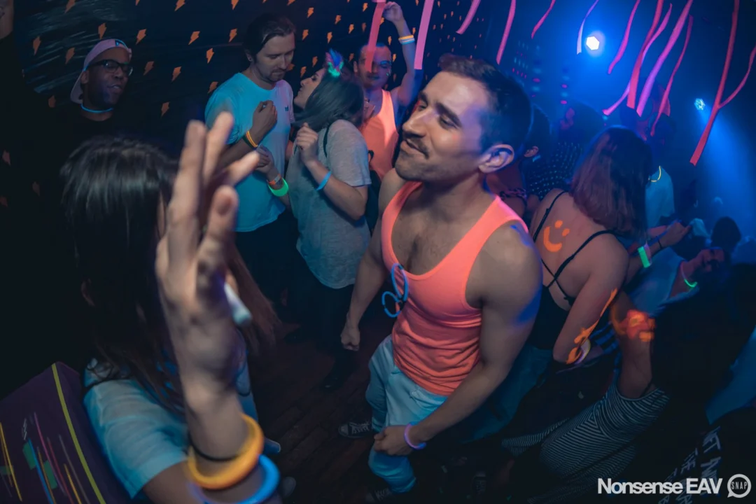 Nonsense: GLOW Indie Dance Party - February 2018! We danced! We glowed! We got ridiculous! Nonsense is the 3rd Friday of every month at The Basement. Kimber is the DJ. Photo by Oh Snap.