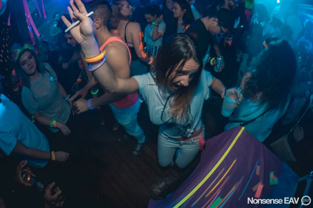 Nonsense: GLOW Indie Dance Party - February 2018! We danced! We glowed! We got ridiculous! Nonsense is the 3rd Friday of every month at The Basement. Kimber is the DJ. Photo by Oh Snap.