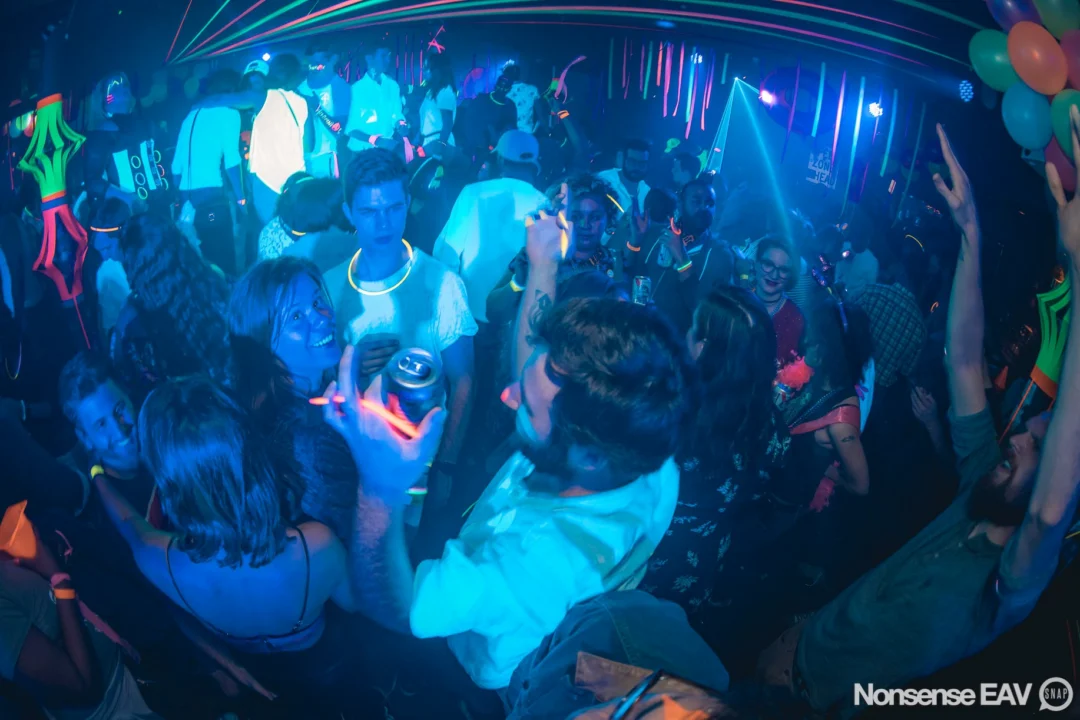 Nonsense: GLOW Indie Dance Party - February 2018! We danced! We glowed! We got ridiculous! Nonsense is the 3rd Friday of every month at The Basement. Kimber is the DJ. Photo by Oh Snap.