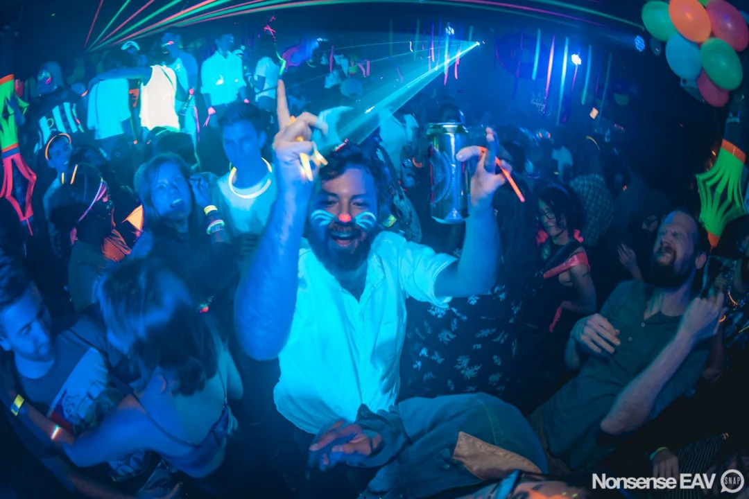 Nonsense: GLOW Indie Dance Party - February 2018! We danced! We glowed! We got ridiculous! Nonsense is the 3rd Friday of every month at The Basement. Kimber is the DJ. Photo by Oh Snap.