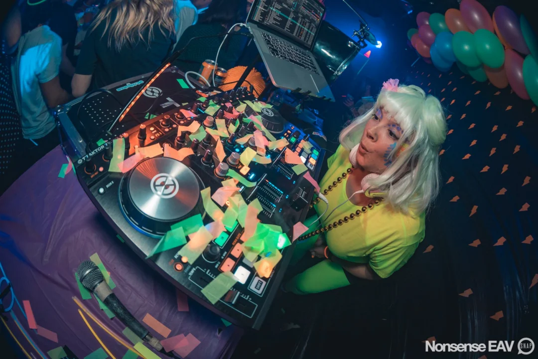 Nonsense: GLOW Indie Dance Party - February 2018! We danced! We glowed! We got ridiculous! Nonsense is the 3rd Friday of every month at The Basement. Kimber is the DJ. Photo by Oh Snap.