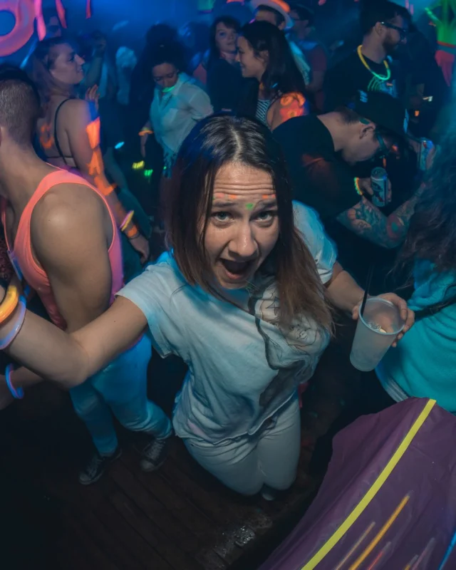 Nonsense: GLOW Indie Dance Party - February 2018! We danced! We glowed! We got ridiculous! Nonsense is the 3rd Friday of every month at The Basement. Kimber is the DJ. Photo by Oh Snap.