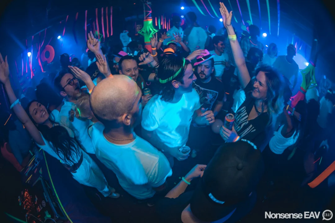 Nonsense: GLOW Indie Dance Party - February 2018! We danced! We glowed! We got ridiculous! Nonsense is the 3rd Friday of every month at The Basement. Kimber is the DJ. Photo by Oh Snap.