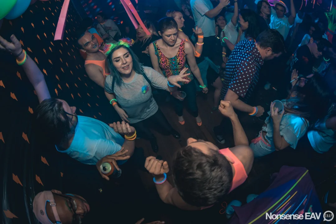 Nonsense: GLOW Indie Dance Party - February 2018! We danced! We glowed! We got ridiculous! Nonsense is the 3rd Friday of every month at The Basement. Kimber is the DJ. Photo by Oh Snap.
