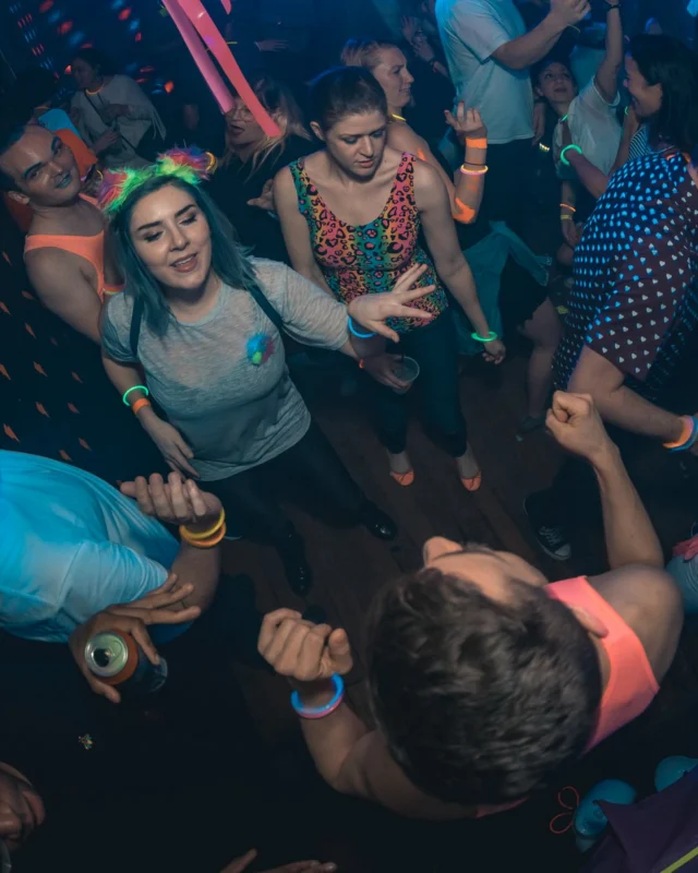 Nonsense: GLOW Indie Dance Party - February 2018! We danced! We glowed! We got ridiculous! Nonsense is the 3rd Friday of every month at The Basement. Kimber is the DJ. Photo by Oh Snap.