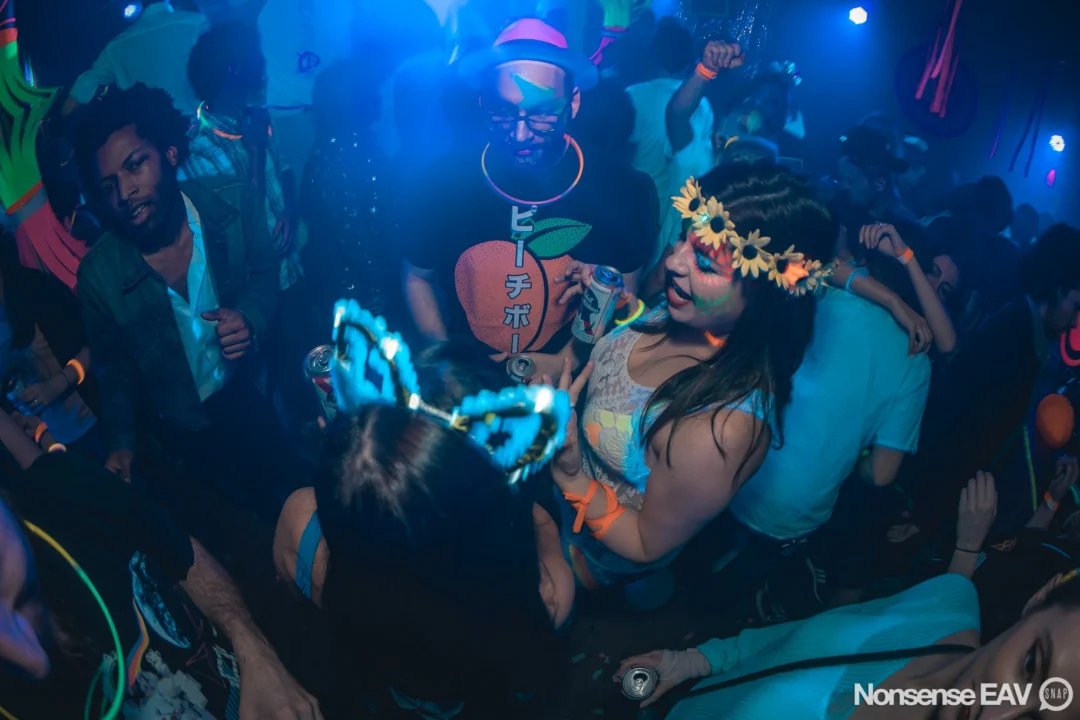 Nonsense: GLOW Indie Dance Party - February 2018! We danced! We glowed! We got ridiculous! Nonsense is the 3rd Friday of every month at The Basement. Kimber is the DJ. Photo by Oh Snap.