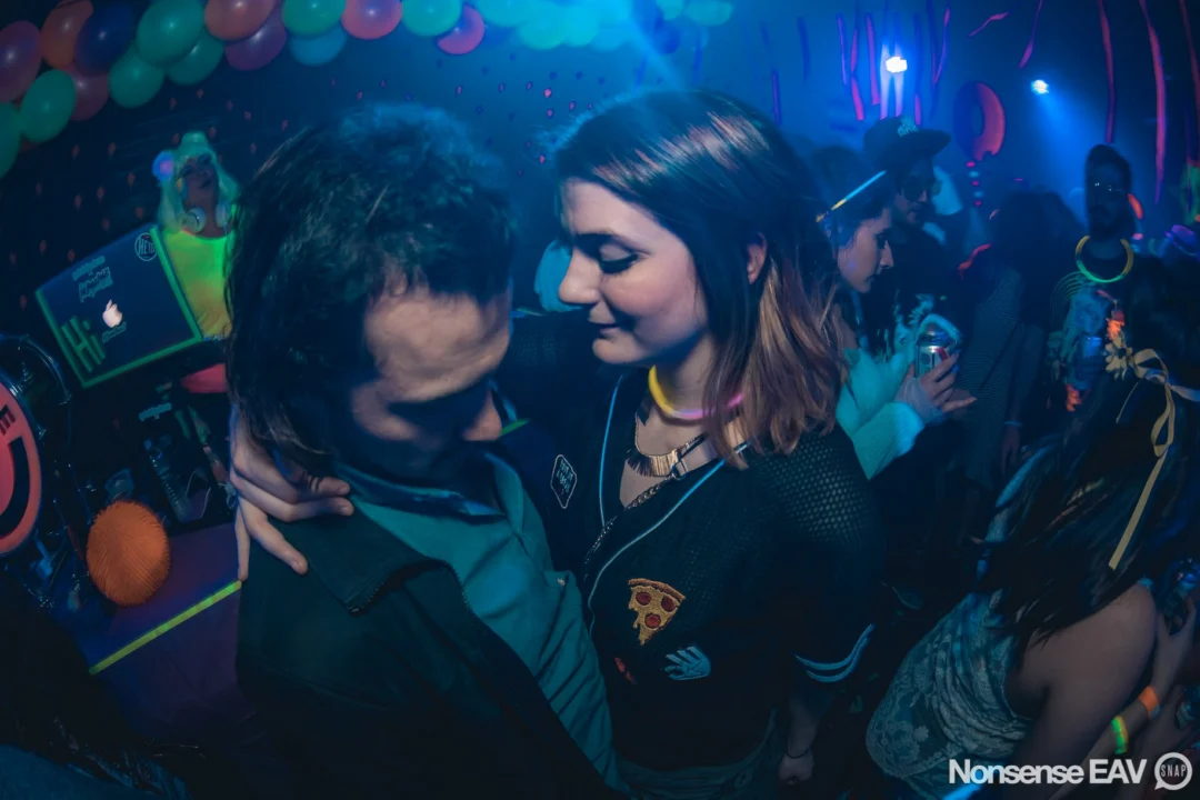 Nonsense: GLOW Indie Dance Party - February 2018! We danced! We glowed! We got ridiculous! Nonsense is the 3rd Friday of every month at The Basement. Kimber is the DJ. Photo by Oh Snap.