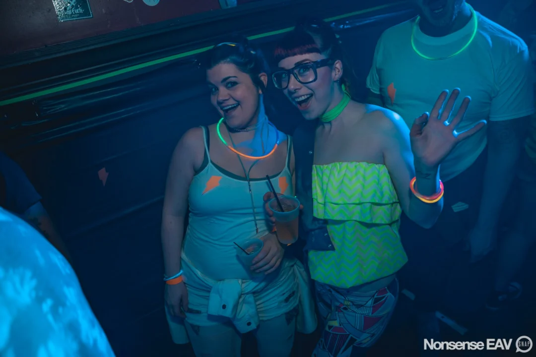 Nonsense: GLOW Indie Dance Party - February 2018! We danced! We glowed! We got ridiculous! Nonsense is the 3rd Friday of every month at The Basement. Kimber is the DJ. Photo by Oh Snap.