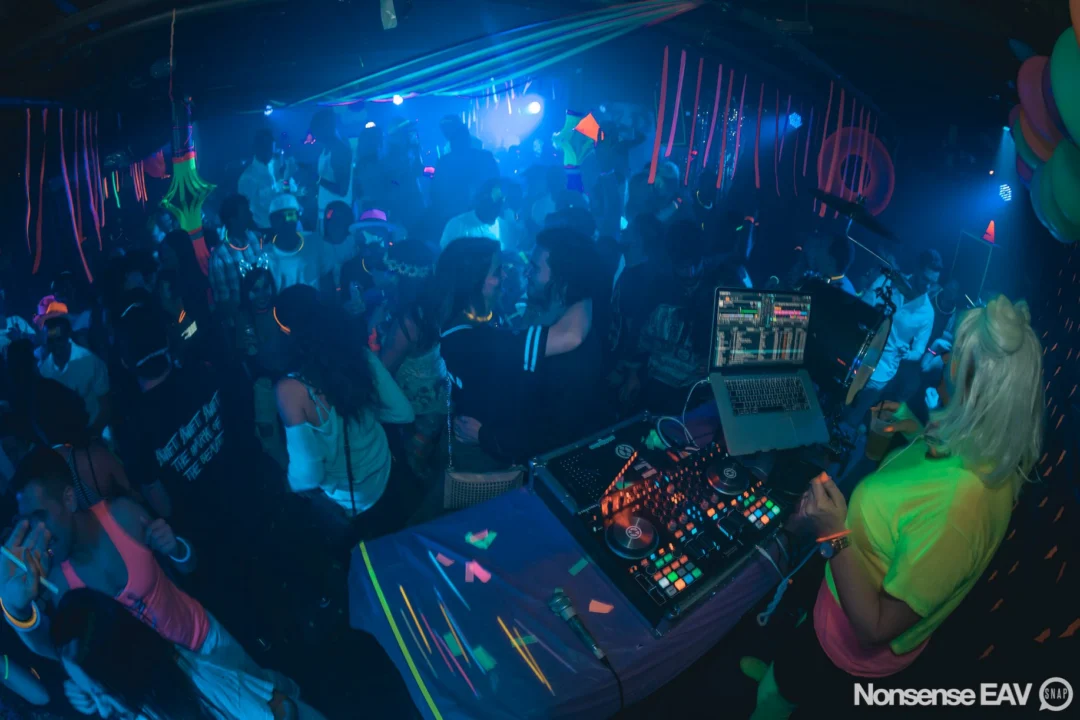 Nonsense: GLOW Indie Dance Party - February 2018! We danced! We glowed! We got ridiculous! Nonsense is the 3rd Friday of every month at The Basement. Kimber is the DJ. Photo by Oh Snap.