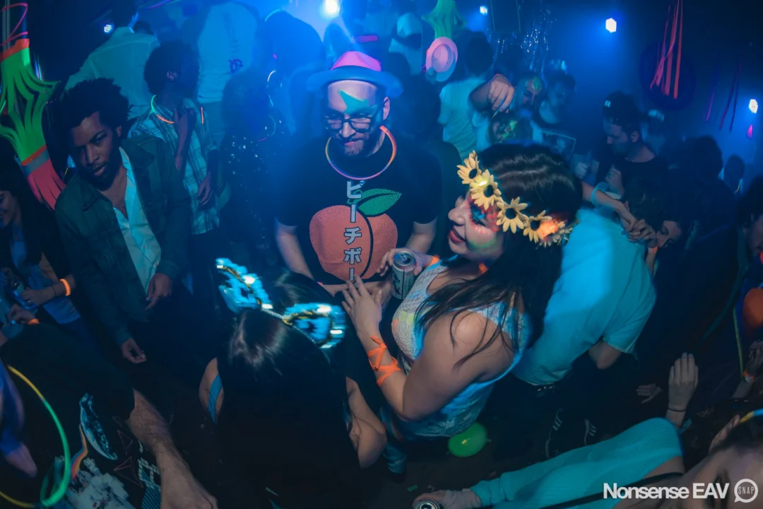 Nonsense: GLOW Indie Dance Party - February 2018! We danced! We glowed! We got ridiculous! Nonsense is the 3rd Friday of every month at The Basement. Kimber is the DJ. Photo by Oh Snap.