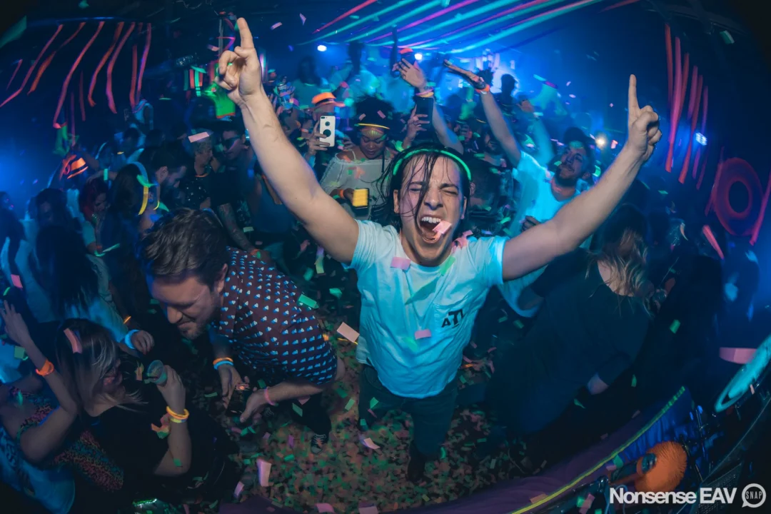 Nonsense: GLOW Indie Dance Party - February 2018! We danced! We glowed! We got ridiculous! Nonsense is the 3rd Friday of every month at The Basement. Kimber is the DJ. Photo by Oh Snap.