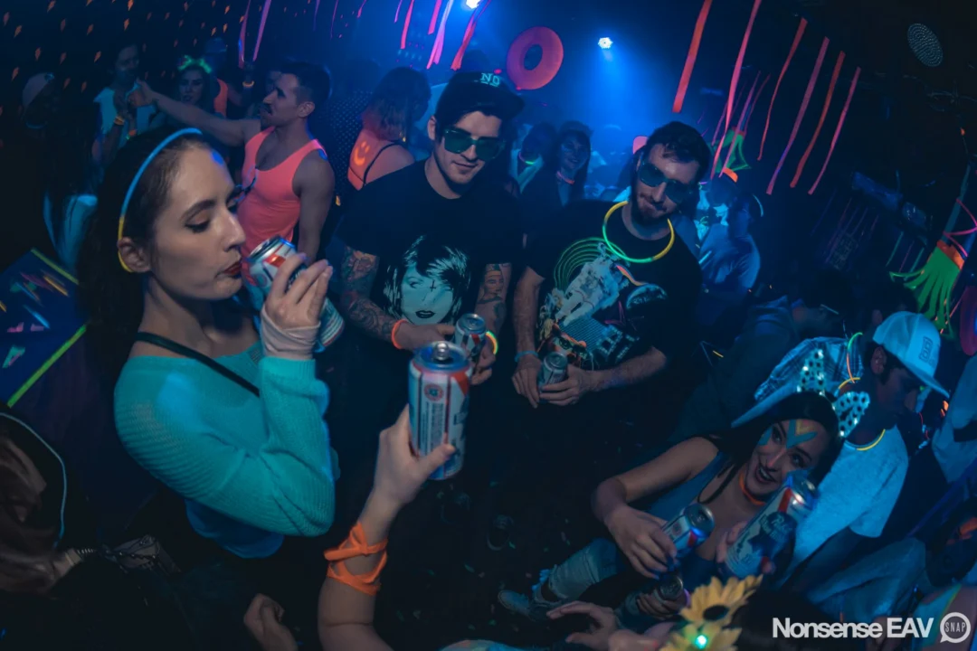 Nonsense: GLOW Indie Dance Party - February 2018! We danced! We glowed! We got ridiculous! Nonsense is the 3rd Friday of every month at The Basement. Kimber is the DJ. Photo by Oh Snap.