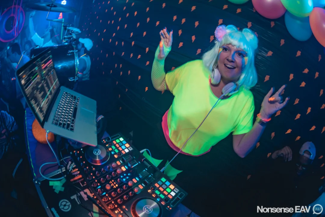 Nonsense: GLOW Indie Dance Party - February 2018! We danced! We glowed! We got ridiculous! Nonsense is the 3rd Friday of every month at The Basement. Kimber is the DJ. Photo by Oh Snap.
