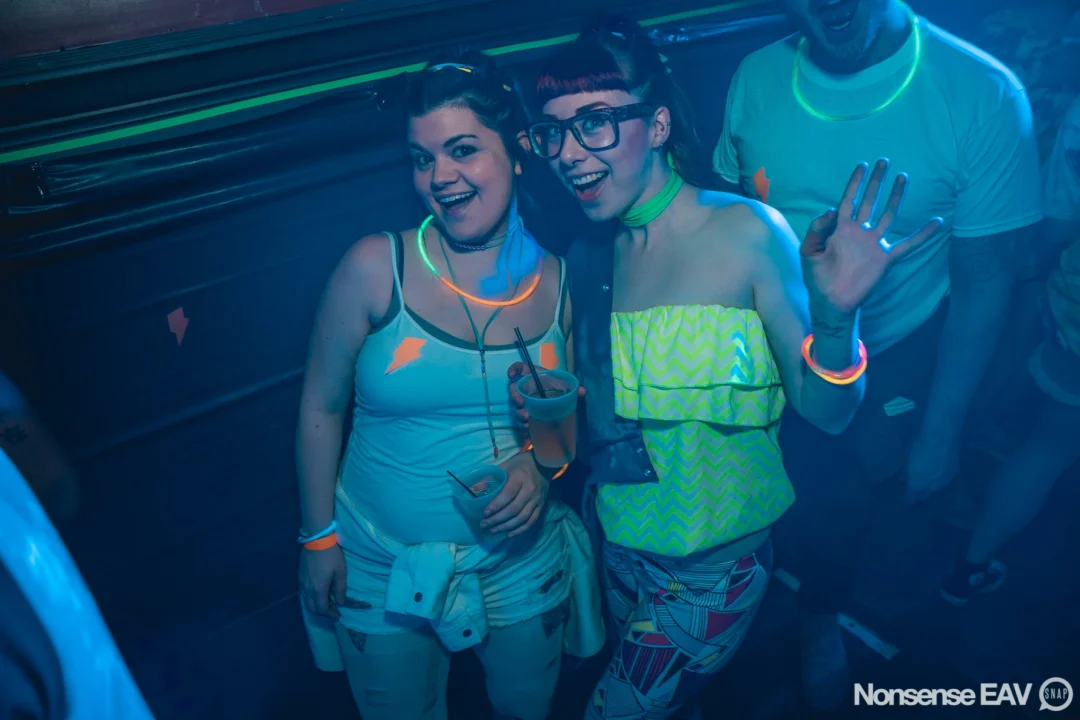 Nonsense: GLOW Indie Dance Party - February 2018! We danced! We glowed! We got ridiculous! Nonsense is the 3rd Friday of every month at The Basement. Kimber is the DJ. Photo by Oh Snap.