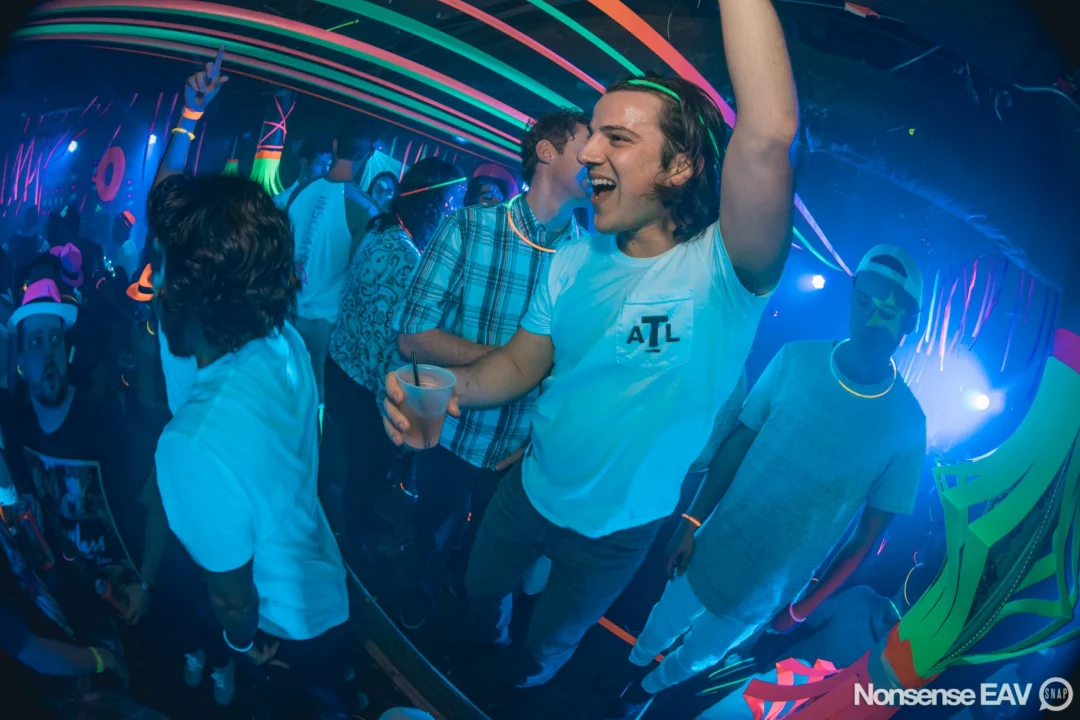 Nonsense: GLOW Indie Dance Party - February 2018! We danced! We glowed! We got ridiculous! Nonsense is the 3rd Friday of every month at The Basement. Kimber is the DJ. Photo by Oh Snap.