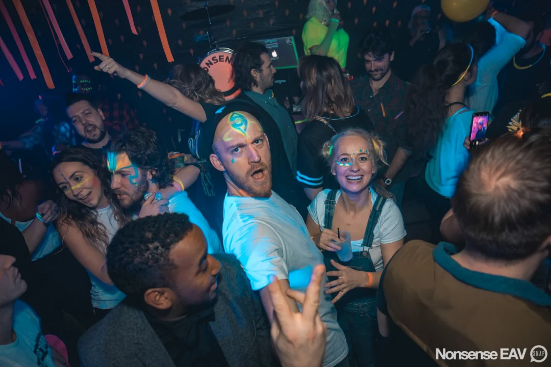 Nonsense: GLOW Indie Dance Party - February 2018! We danced! We glowed! We got ridiculous! Nonsense is the 3rd Friday of every month at The Basement. Kimber is the DJ. Photo by Oh Snap.
