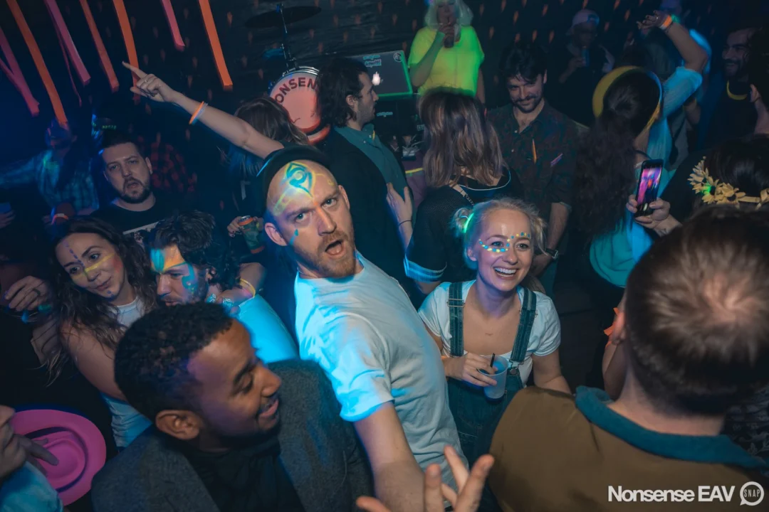 Nonsense: GLOW Indie Dance Party - February 2018! We danced! We glowed! We got ridiculous! Nonsense is the 3rd Friday of every month at The Basement. Kimber is the DJ. Photo by Oh Snap.
