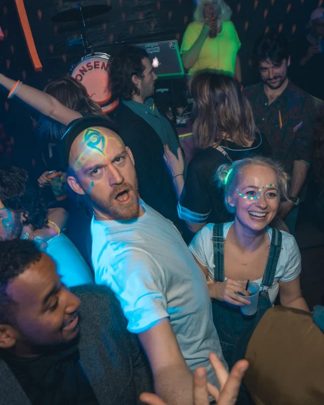 Nonsense: GLOW Indie Dance Party - February 2018! We danced! We glowed! We got ridiculous! Nonsense is the 3rd Friday of every month at The Basement. Kimber is the DJ. Photo by Oh Snap.