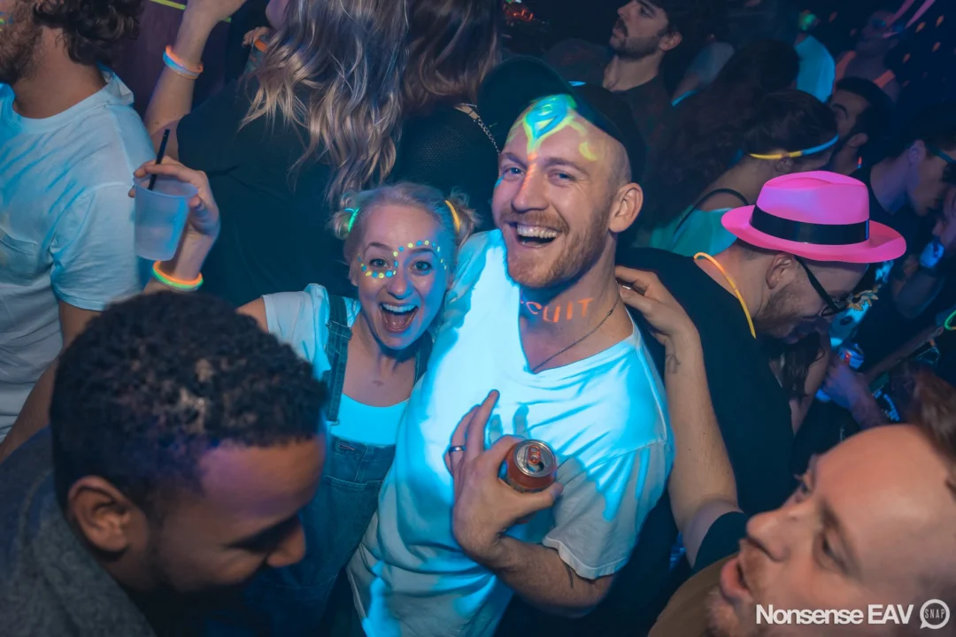 Nonsense: GLOW Indie Dance Party - February 2018! We danced! We glowed! We got ridiculous! Nonsense is the 3rd Friday of every month at The Basement. Kimber is the DJ. Photo by Oh Snap.