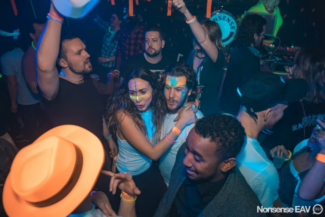 Nonsense: GLOW Indie Dance Party - February 2018! We danced! We glowed! We got ridiculous! Nonsense is the 3rd Friday of every month at The Basement. Kimber is the DJ. Photo by Oh Snap.