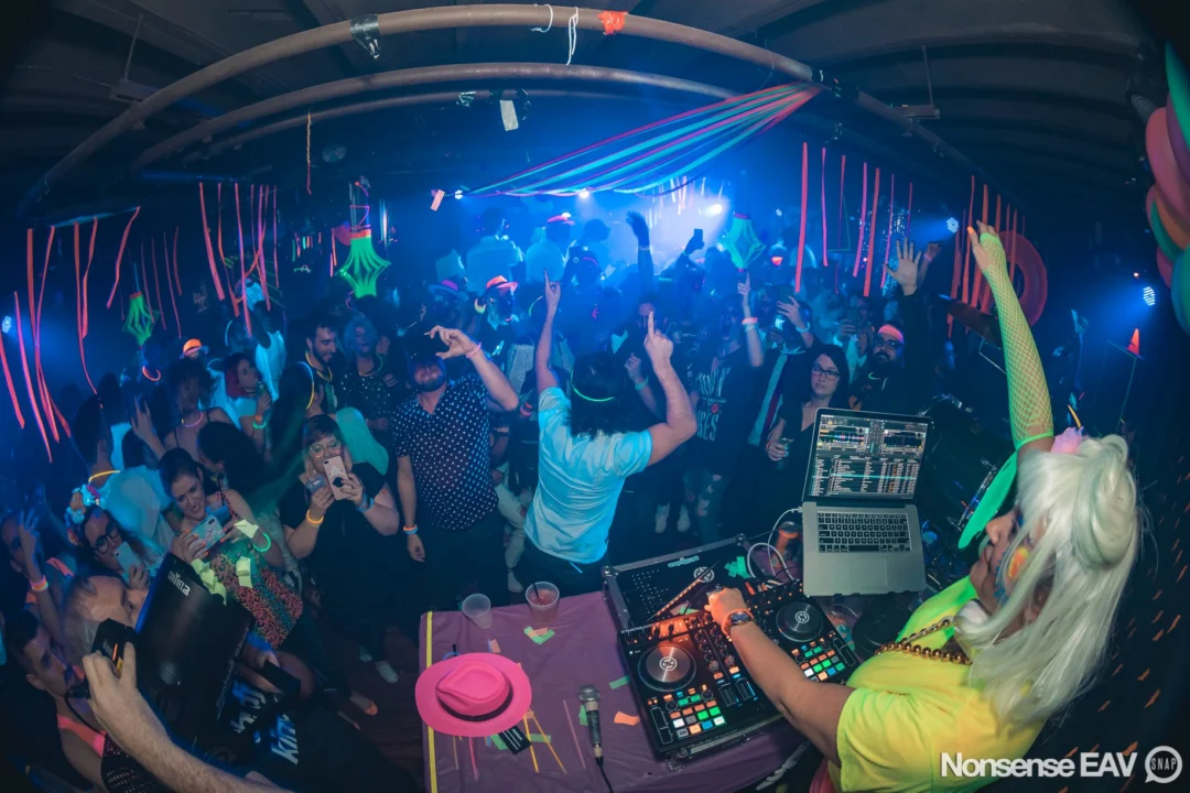 Nonsense: GLOW Indie Dance Party - February 2018! We danced! We glowed! We got ridiculous! Nonsense is the 3rd Friday of every month at The Basement. Kimber is the DJ. Photo by Oh Snap.