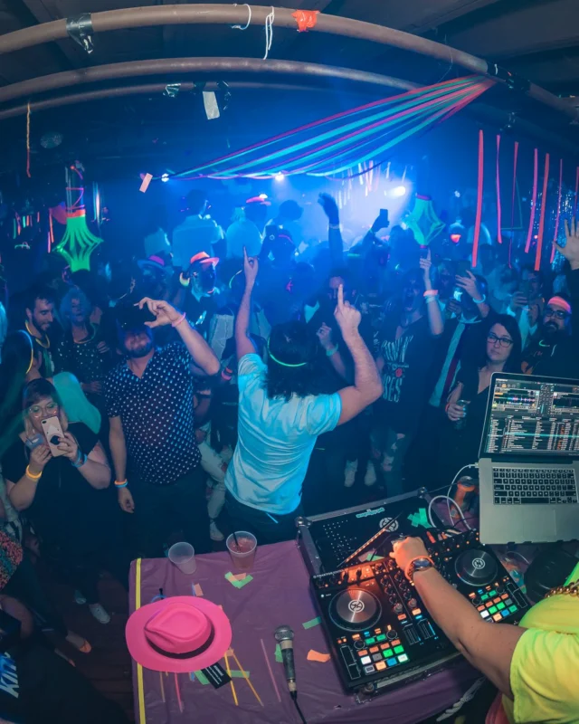 Nonsense: GLOW Indie Dance Party - February 2018! We danced! We glowed! We got ridiculous! Nonsense is the 3rd Friday of every month at The Basement. Kimber is the DJ. Photo by Oh Snap.