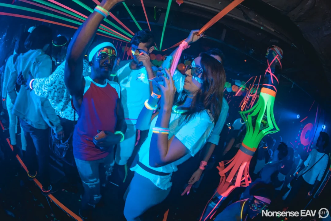 Nonsense: GLOW Indie Dance Party - February 2018! We danced! We glowed! We got ridiculous! Nonsense is the 3rd Friday of every month at The Basement. Kimber is the DJ. Photo by Oh Snap.
