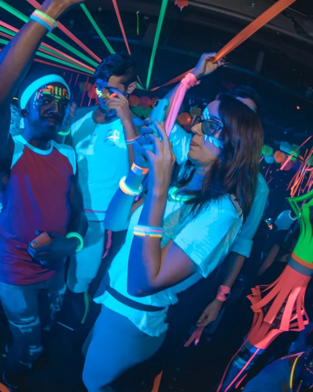 Nonsense: GLOW Indie Dance Party - February 2018! We danced! We glowed! We got ridiculous! Nonsense is the 3rd Friday of every month at The Basement. Kimber is the DJ. Photo by Oh Snap.