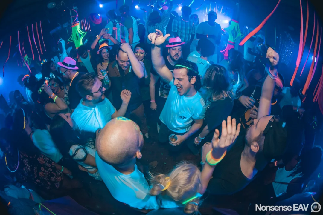 Nonsense: GLOW Indie Dance Party - February 2018! We danced! We glowed! We got ridiculous! Nonsense is the 3rd Friday of every month at The Basement. Kimber is the DJ. Photo by Oh Snap.