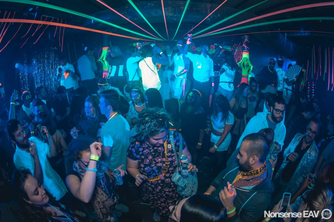 Nonsense: GLOW Indie Dance Party - February 2018! We danced! We glowed! We got ridiculous! Nonsense is the 3rd Friday of every month at The Basement. Kimber is the DJ. Photo by Oh Snap.