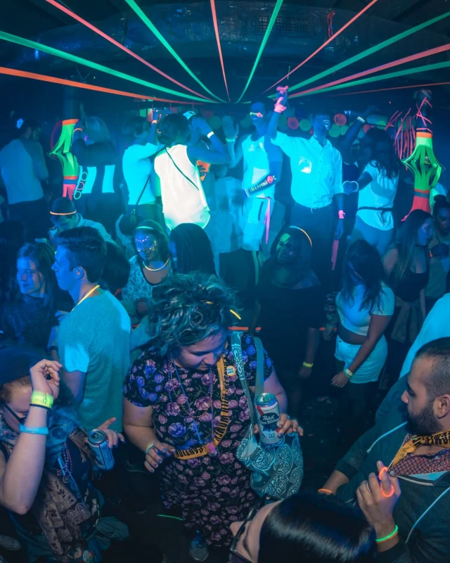 Nonsense: GLOW Indie Dance Party - February 2018! We danced! We glowed! We got ridiculous! Nonsense is the 3rd Friday of every month at The Basement. Kimber is the DJ. Photo by Oh Snap.