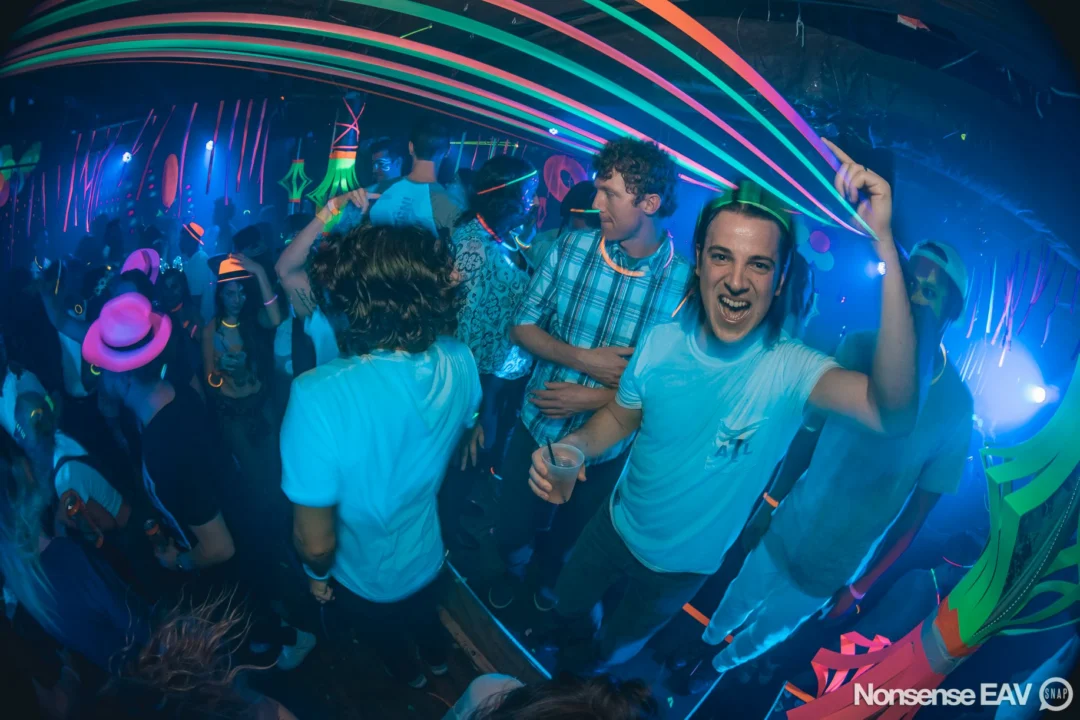 Nonsense: GLOW Indie Dance Party - February 2018! We danced! We glowed! We got ridiculous! Nonsense is the 3rd Friday of every month at The Basement. Kimber is the DJ. Photo by Oh Snap.