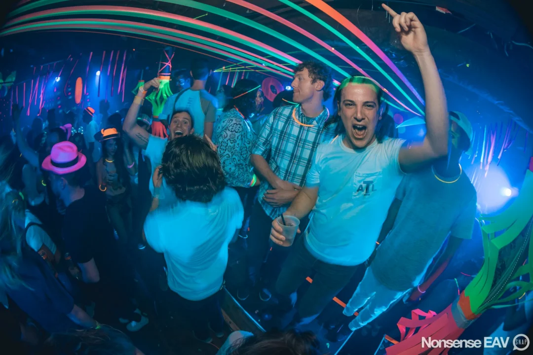 Nonsense: GLOW Indie Dance Party - February 2018! We danced! We glowed! We got ridiculous! Nonsense is the 3rd Friday of every month at The Basement. Kimber is the DJ. Photo by Oh Snap.