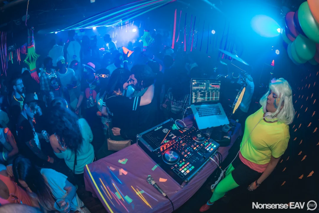 Nonsense: GLOW Indie Dance Party - February 2018! We danced! We glowed! We got ridiculous! Nonsense is the 3rd Friday of every month at The Basement. Kimber is the DJ. Photo by Oh Snap.