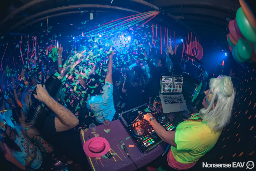 Nonsense: GLOW Indie Dance Party - February 2018! We danced! We glowed! We got ridiculous! Nonsense is the 3rd Friday of every month at The Basement. Kimber is the DJ. Photo by Oh Snap.