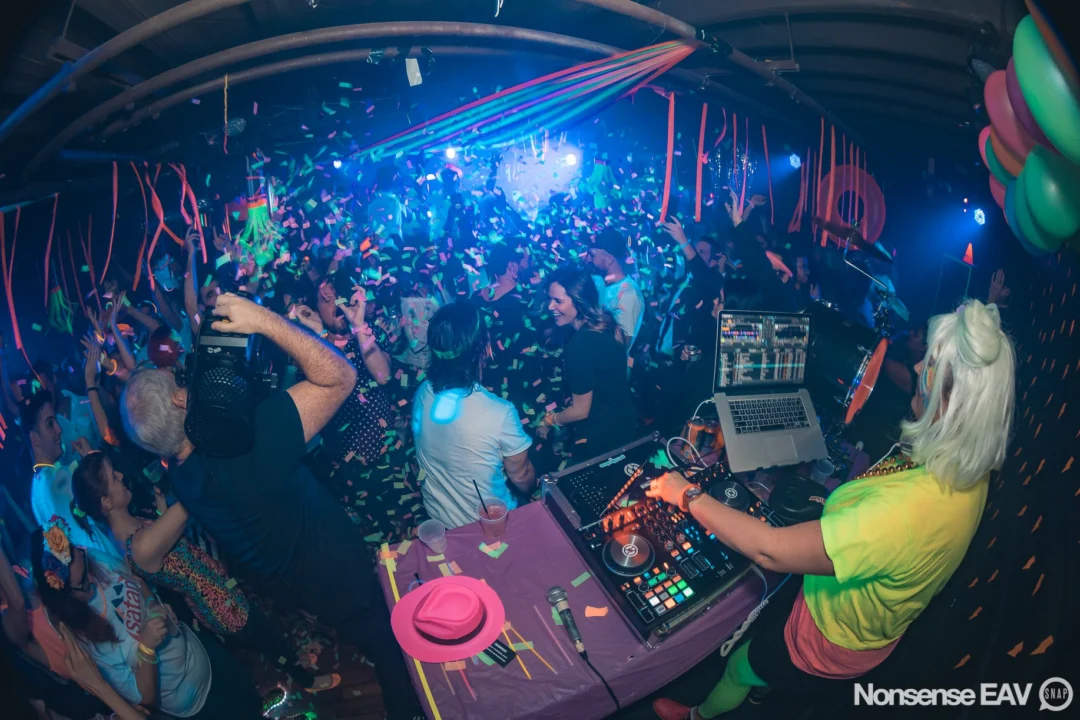 Nonsense: GLOW Indie Dance Party - February 2018! We danced! We glowed! We got ridiculous! Nonsense is the 3rd Friday of every month at The Basement. Kimber is the DJ. Photo by Oh Snap.